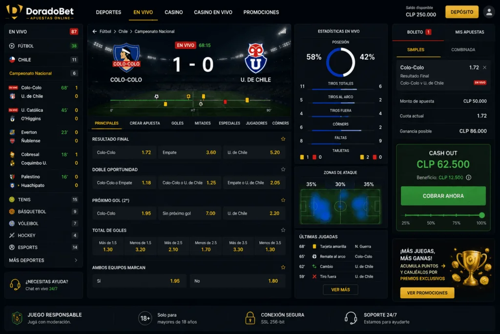 Experiencia de apuestas en tiempo real de DoradoBet con seguimiento dinámico y gestión instantánea de jugadas.