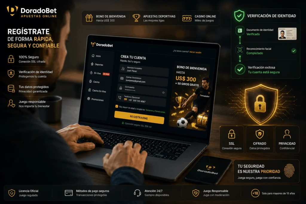 Proceso de creación de cuenta en DoradoBet con experiencia optimizada, verificación segura y acceso rápido.