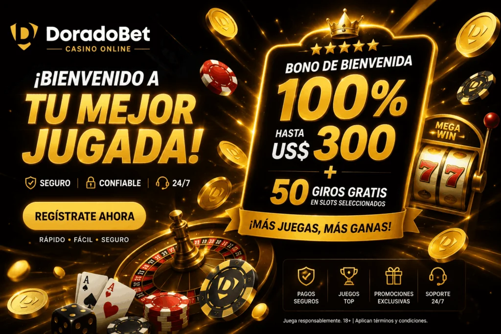 Campaña promocional de DoradoBet destacando beneficios exclusivos, recompensas y entretenimiento digital.