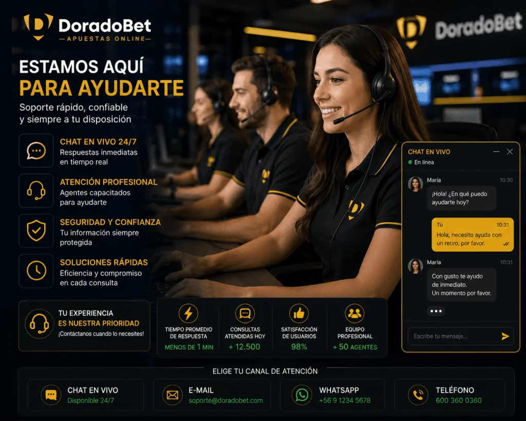 Servicio de atención al cliente de DoradoBet con asistencia especializada, chat en vivo y soporte continuo.